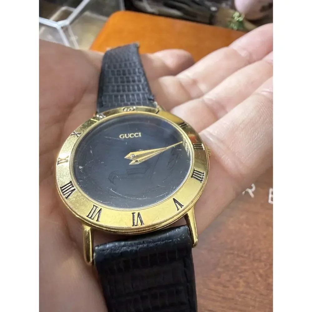 GUCCI Authentic 3000.2.M Quartz Men's Watch Gold Dial Vintage 33mm Swiss Repair